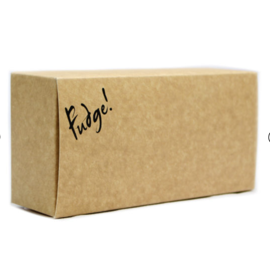 Gift Box: Kraft box with 'fudge' writing