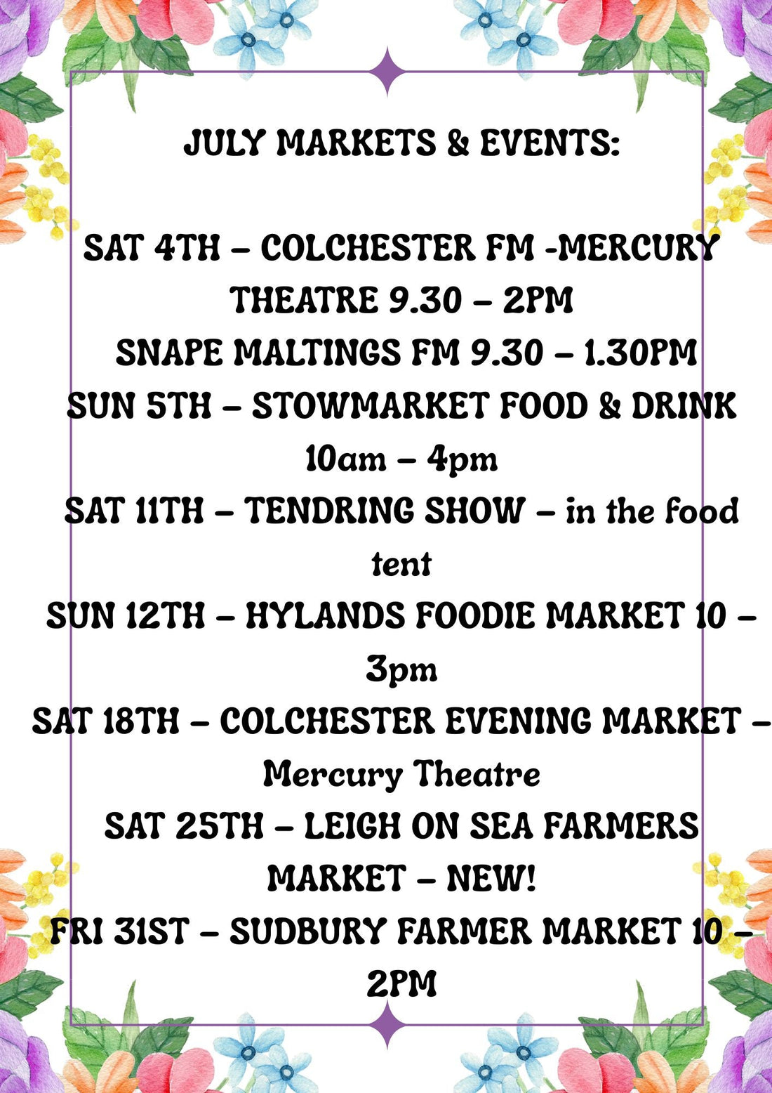 SUNNY JULY MARKETS & EVENTS