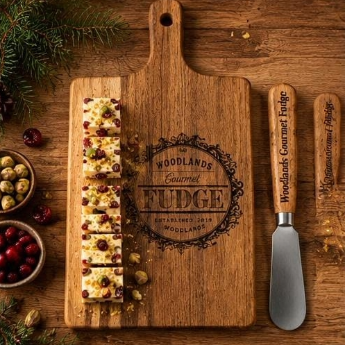 Artisan Fudge Wooden Serving Board and Knife Set